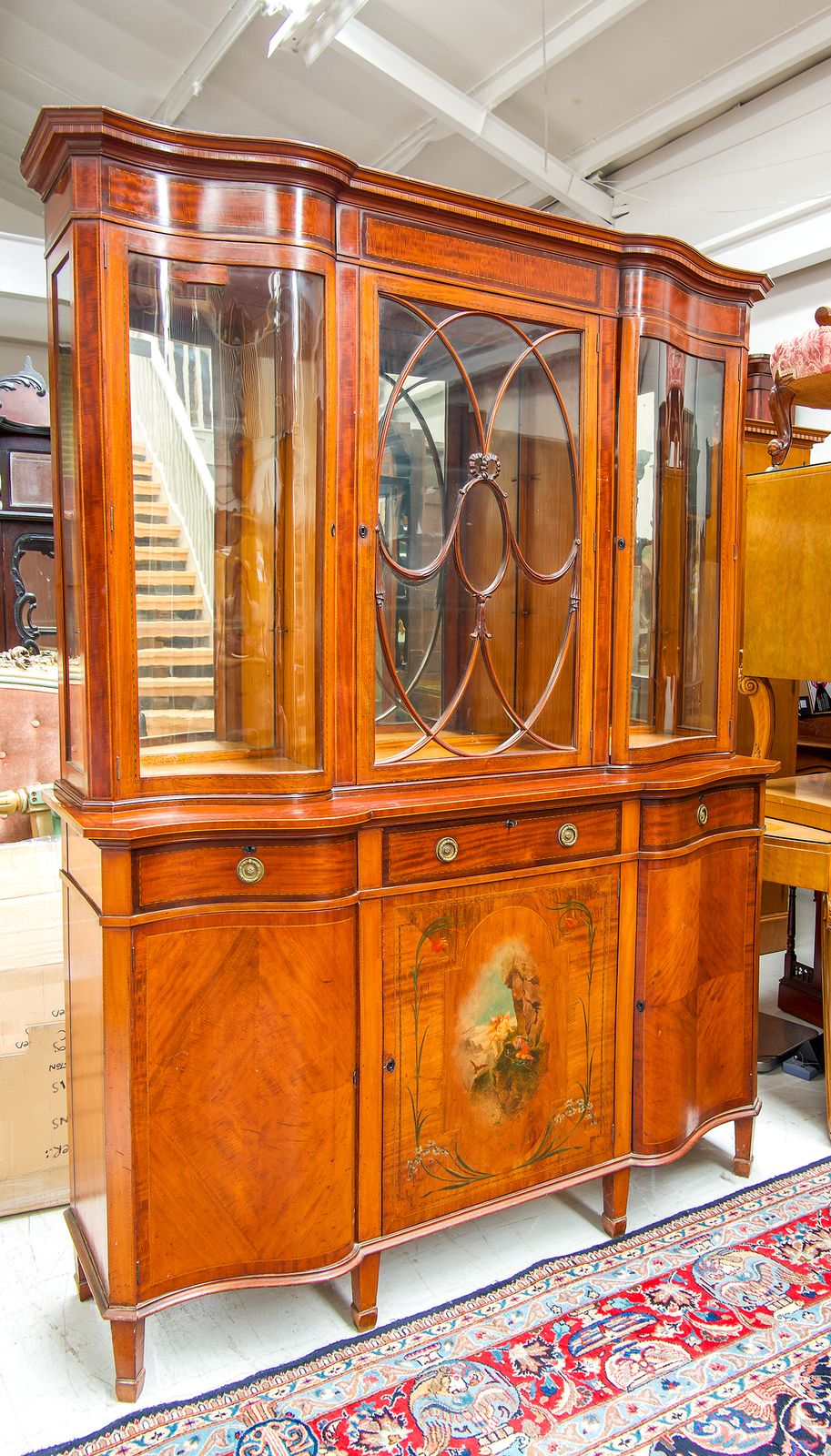 Antique Satinwood Painted Serpentine Cabinet photo vinterior