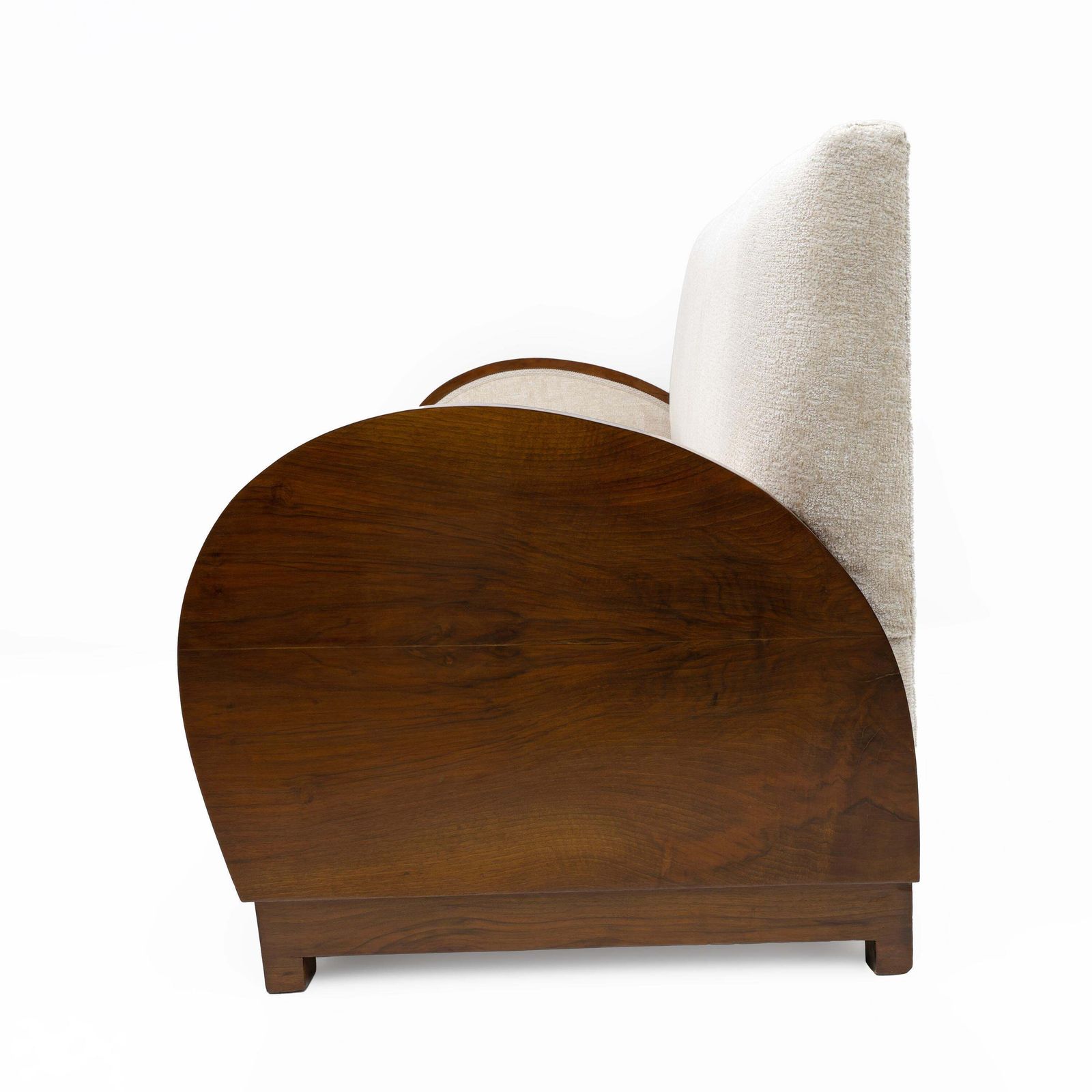photo furniture Art Deco Bouclè And Walnut Loveseat, Italy, 1930s
