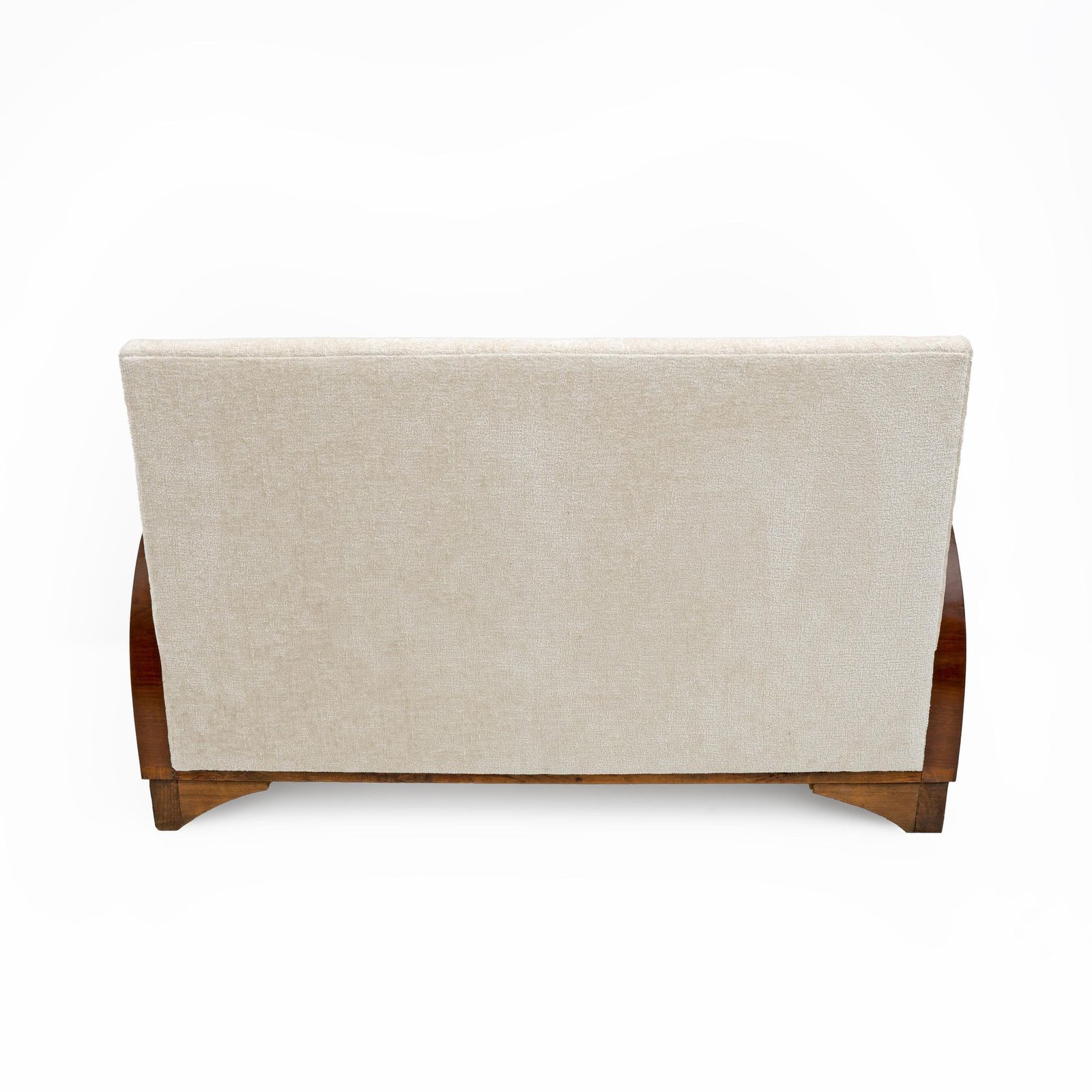 Furniture Art Deco Bouclè And Walnut Loveseat, Italy, 1930s photo