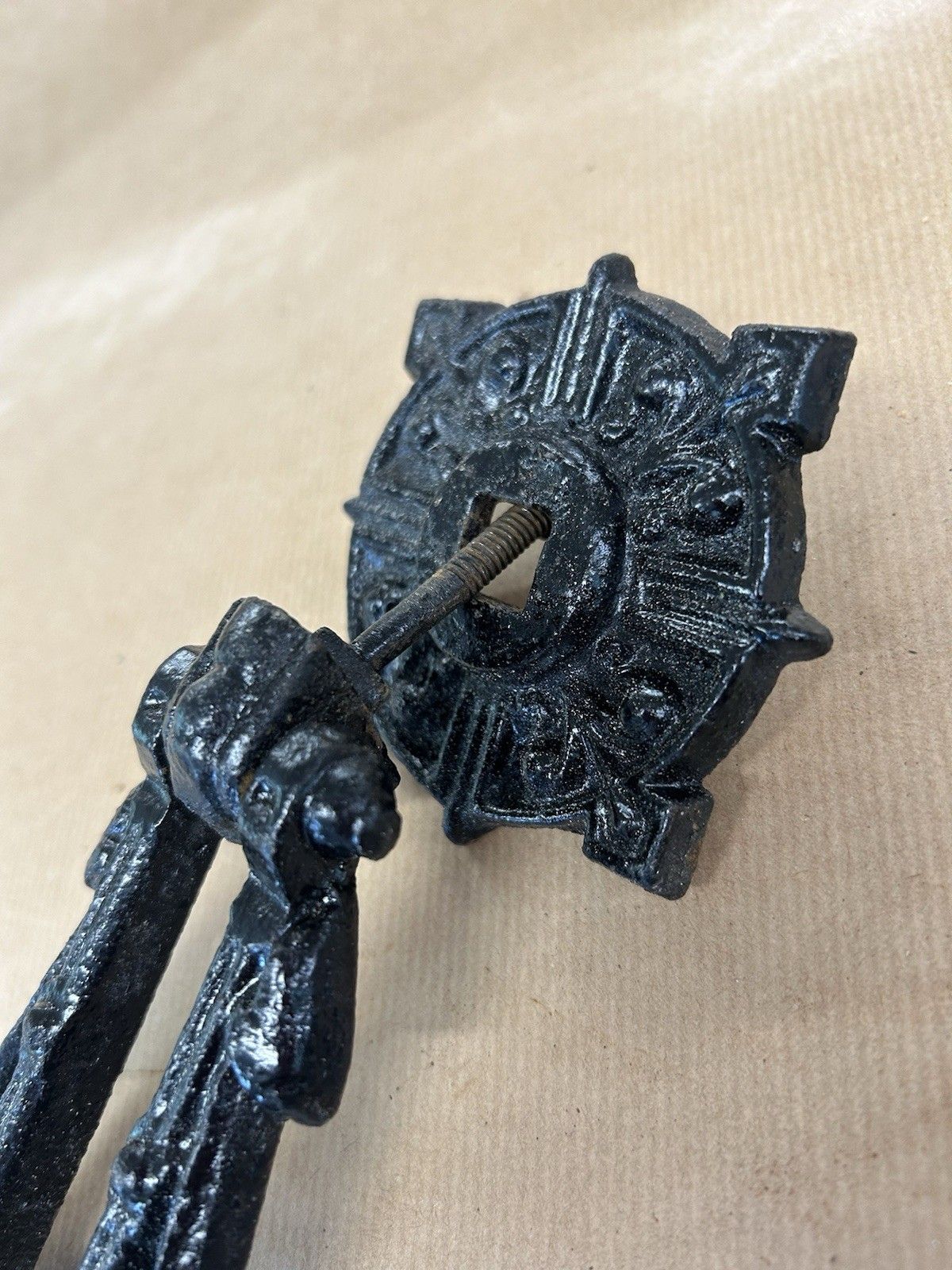 Antique Medieval Door Knocker  Cast Iron Reclaimed Period Antique Tudor Gothic photo vintage