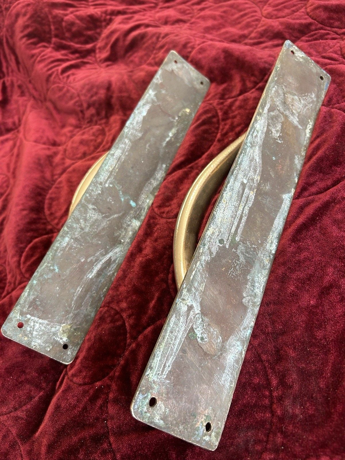 photo vinterior Large Bronze Door Handles Period Reclaimed Antique Metal Vic Edw Metal Pair Set
