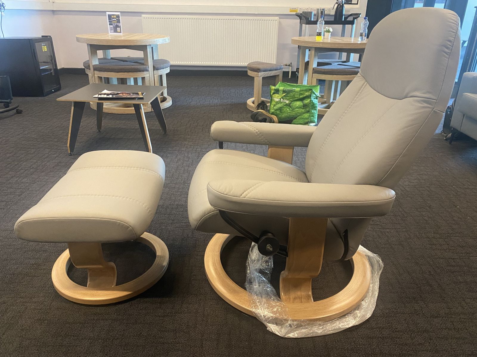 Consul Medium Chair And Stool In Cream And Oak Base By Stressless