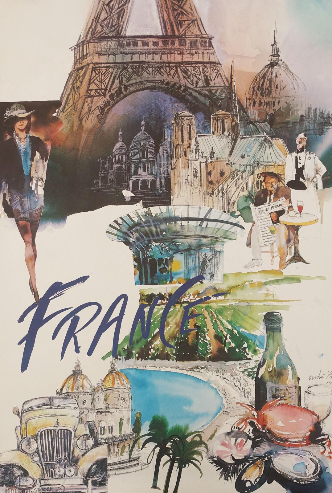 1992 France Travel Poster   Original Vintage Poster