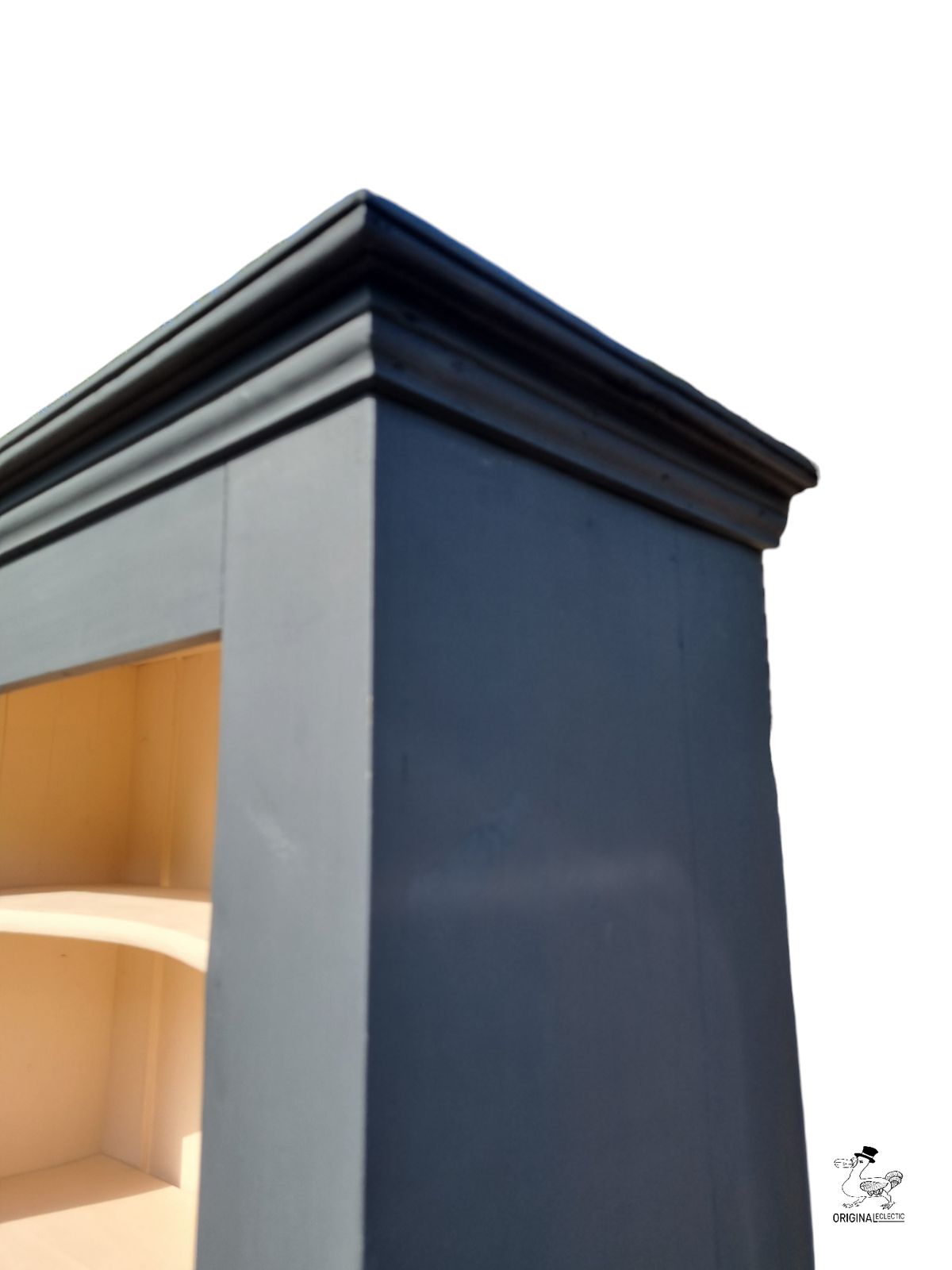 photo furniture Rustic Antique Pine Bookcase In Farrow & Ball Off Black & Pink Worn Paint