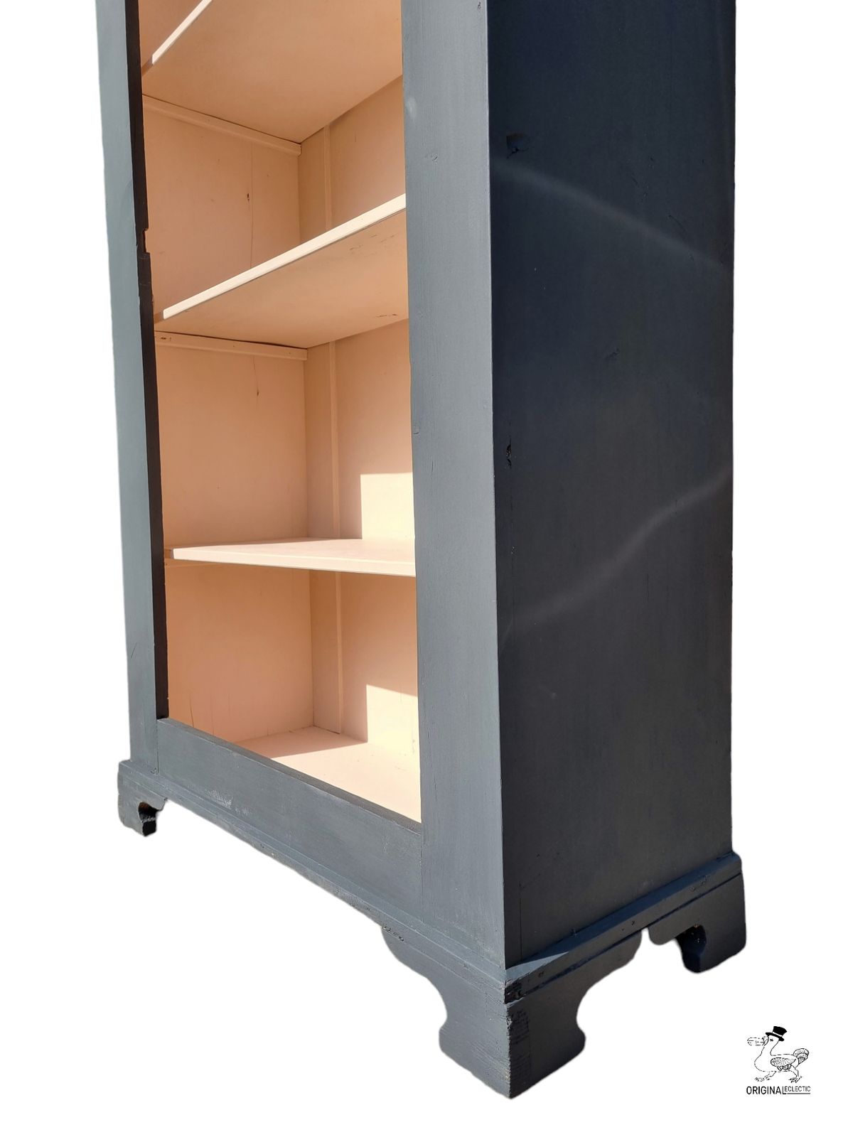 photo for sale Rustic Antique Pine Bookcase In Farrow & Ball Off Black & Pink Worn Paint