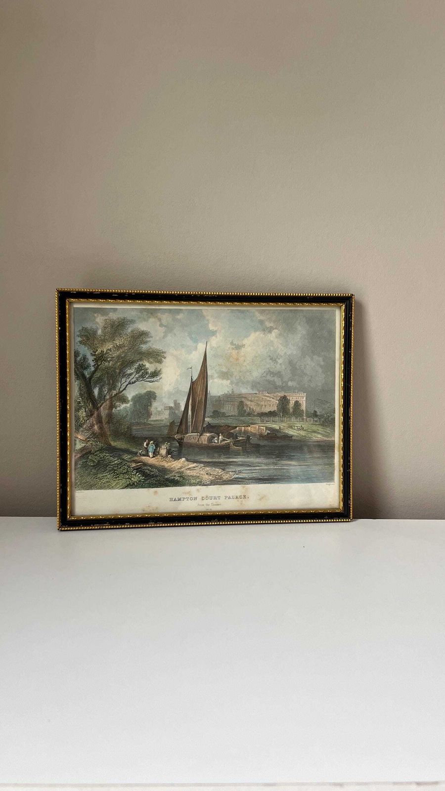 photo for sale 1855 Hand Coloured Engraving Of Hampton Court Palace From The Thames By Wrightson