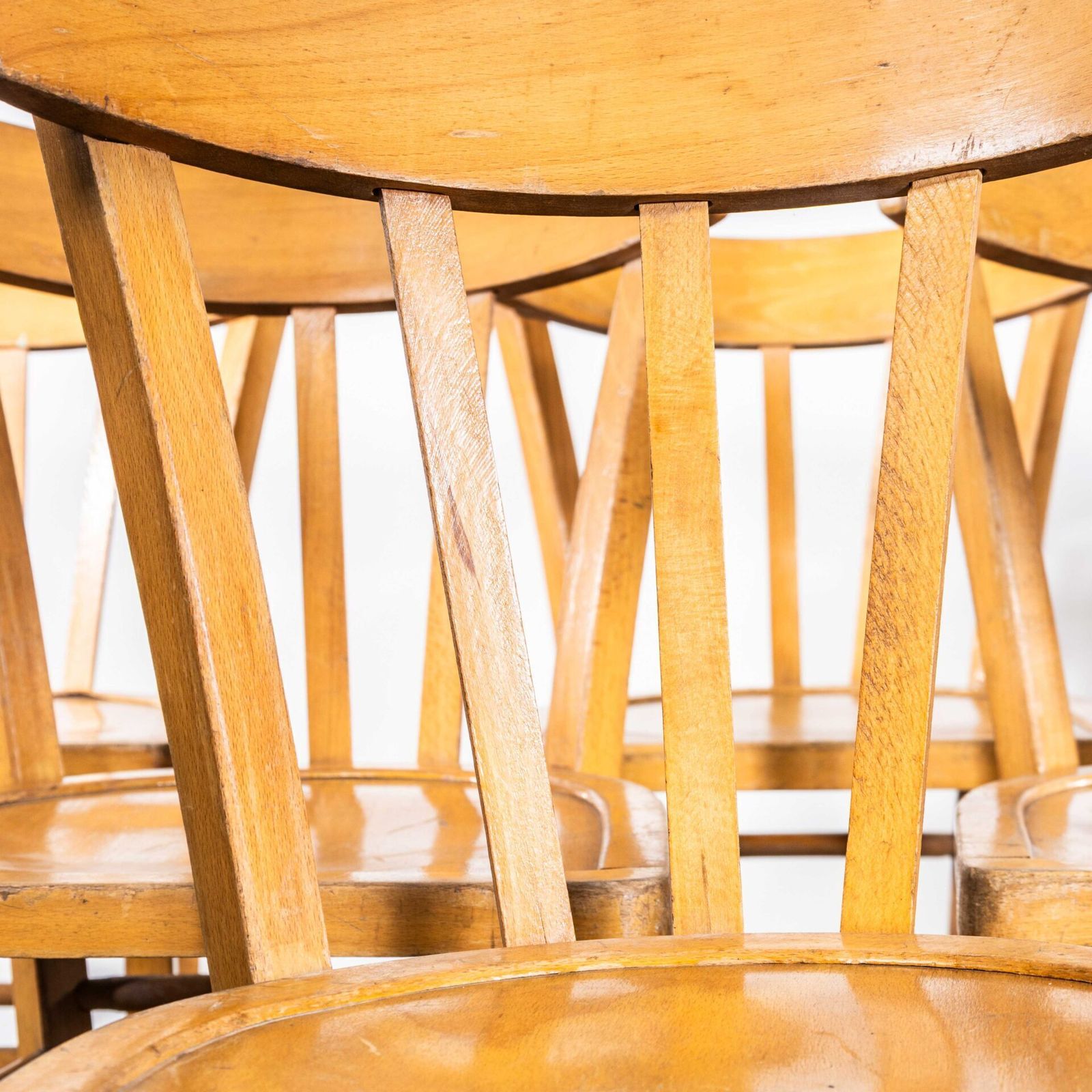 1950’s Luterma Blonde Farmhouse Dining Chairs With Grill Backs – Set Of Twelve photo vinterior