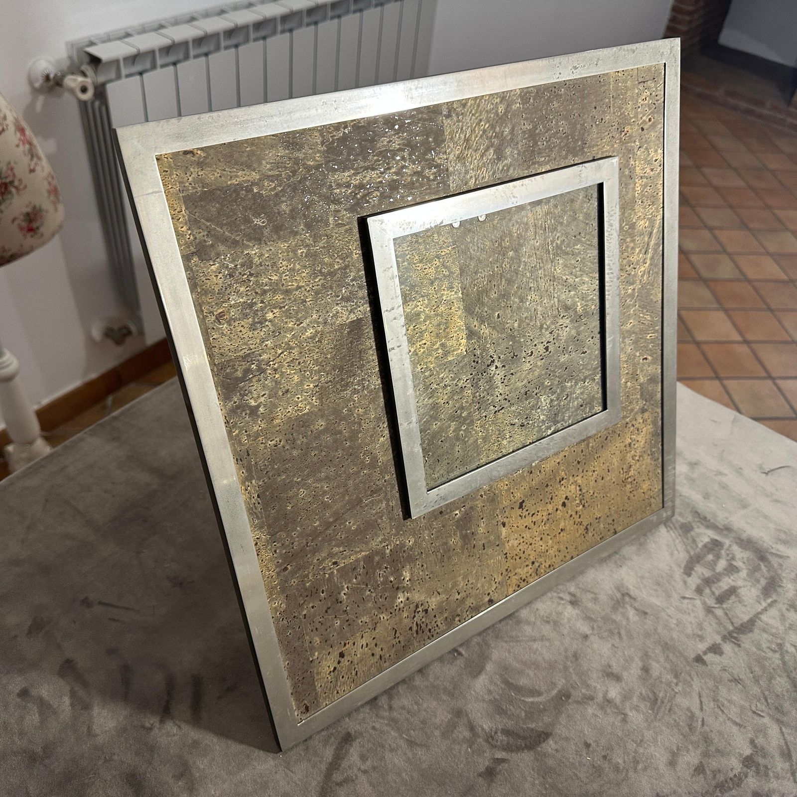 1970s Mid Century Modern Silver Plated And Cork Picture Frame By F. A. Botta photo buy
