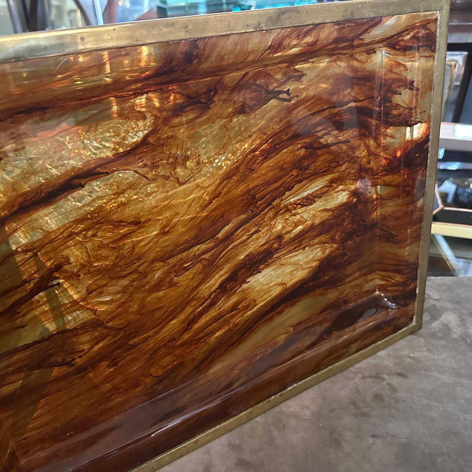 1980s Modernist Fake Tortoiseshell Lucite Italian Tray By Ulderico Cavinato photo furniture