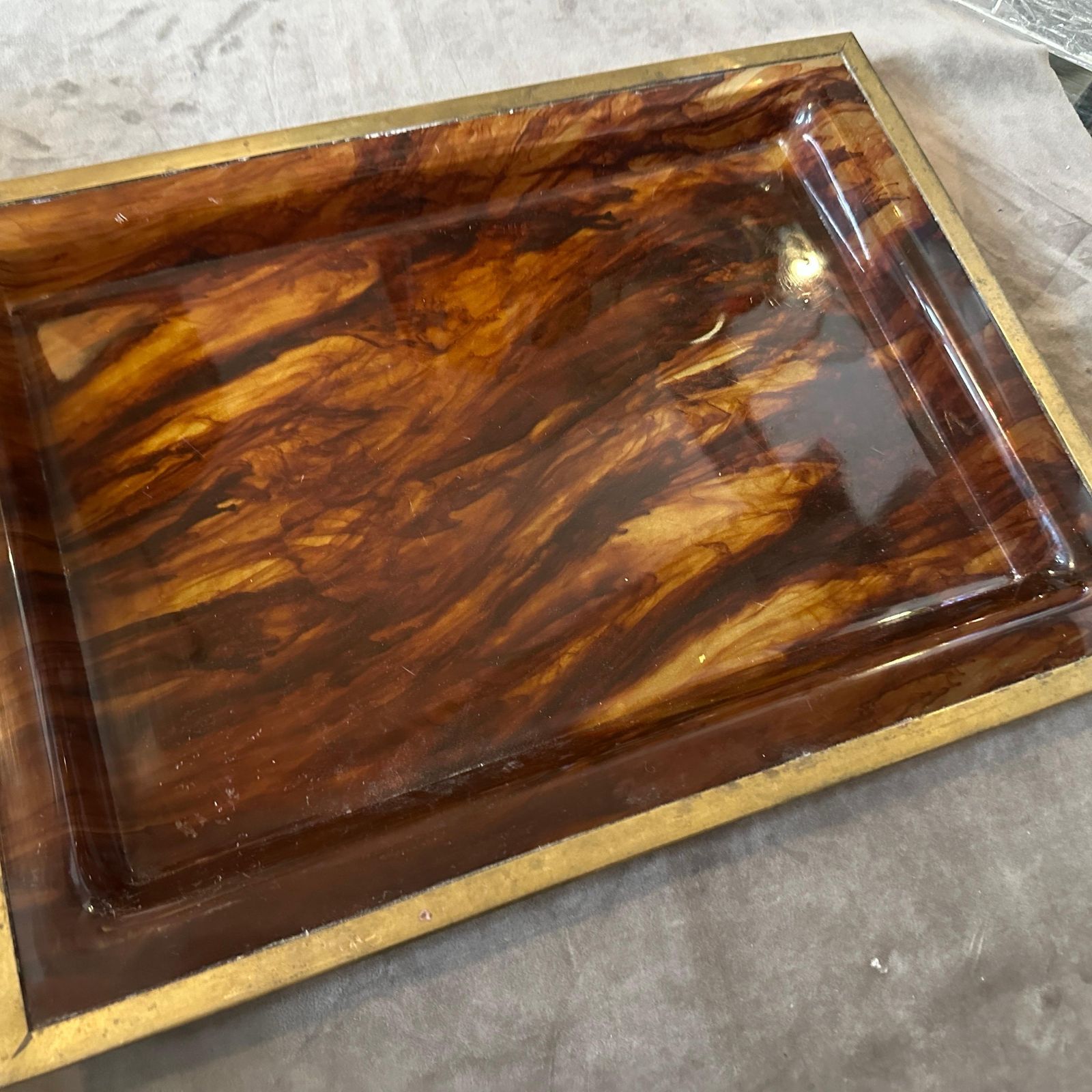 1980s Modernist Fake Tortoiseshell Lucite Italian Tray By Ulderico Cavinato photo 614.0