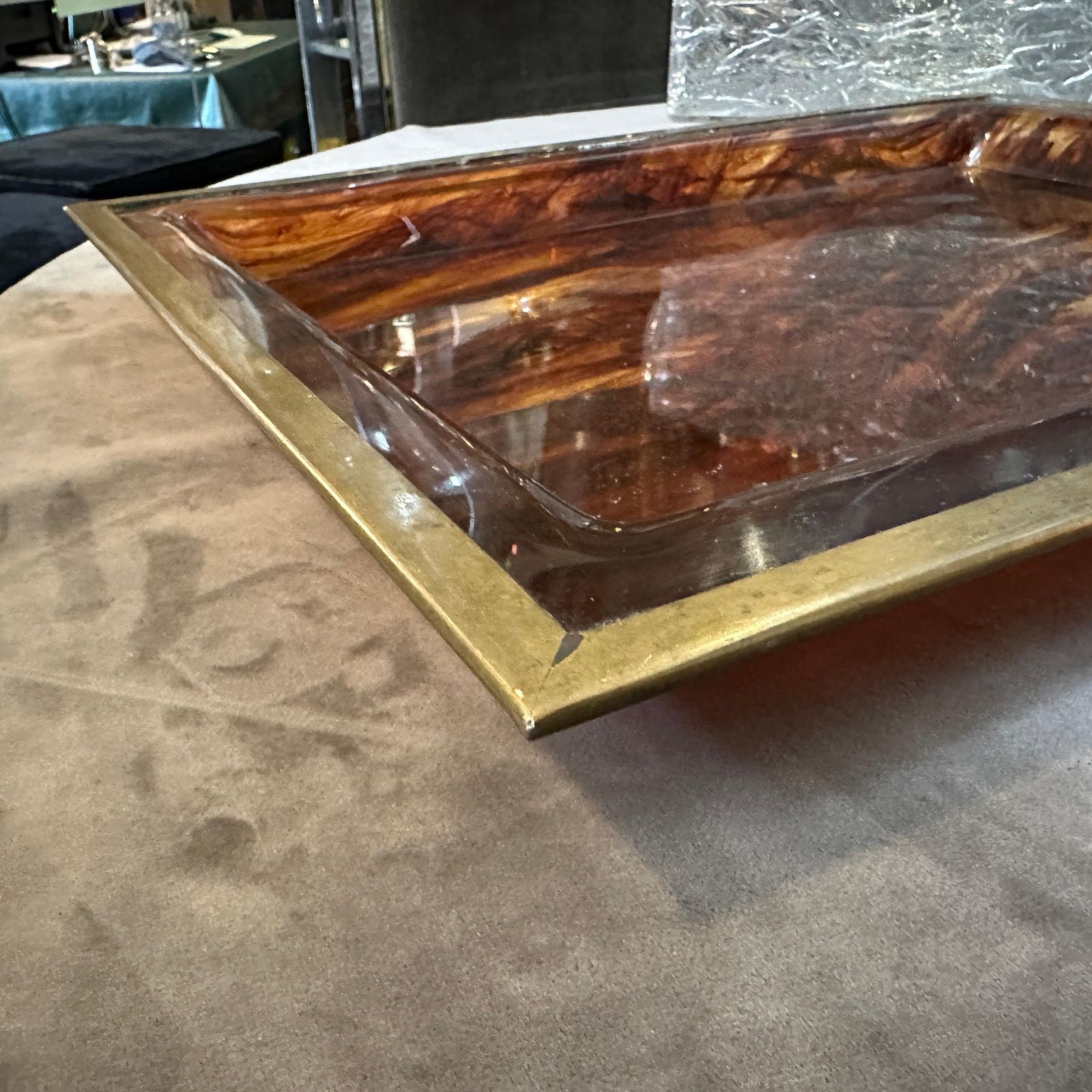 photo furniture 1980s Modernist Fake Tortoiseshell Lucite Italian Tray By Ulderico Cavinato