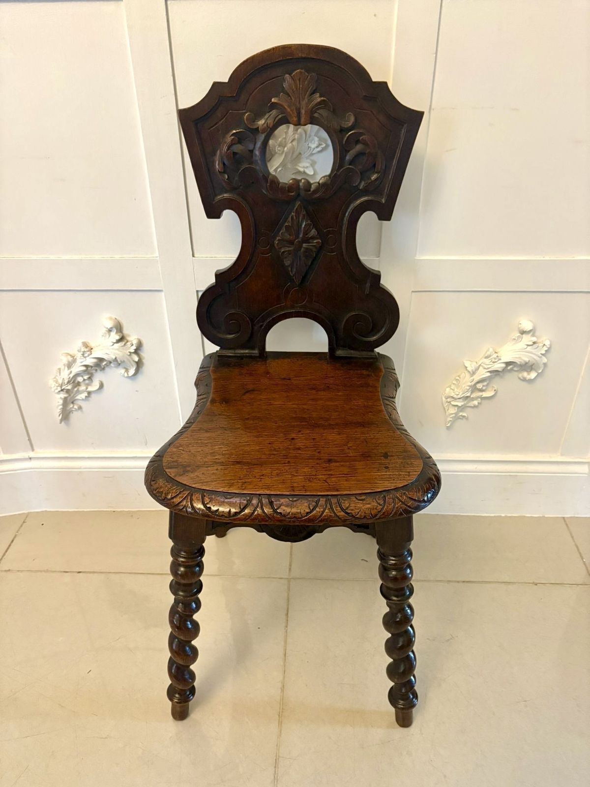 Pair Of Antique 19th Century Quality Carved Oak Hall Chairs photo Furniture