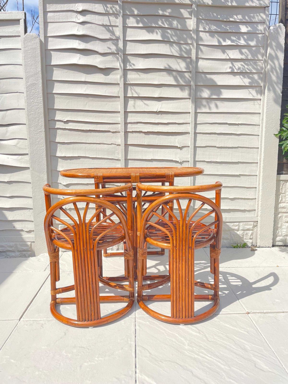 Bamboo Bistro Set With Cushions / Dining Table With Chairs, Vintage Boho Bohemian Home Decor photo 520.0