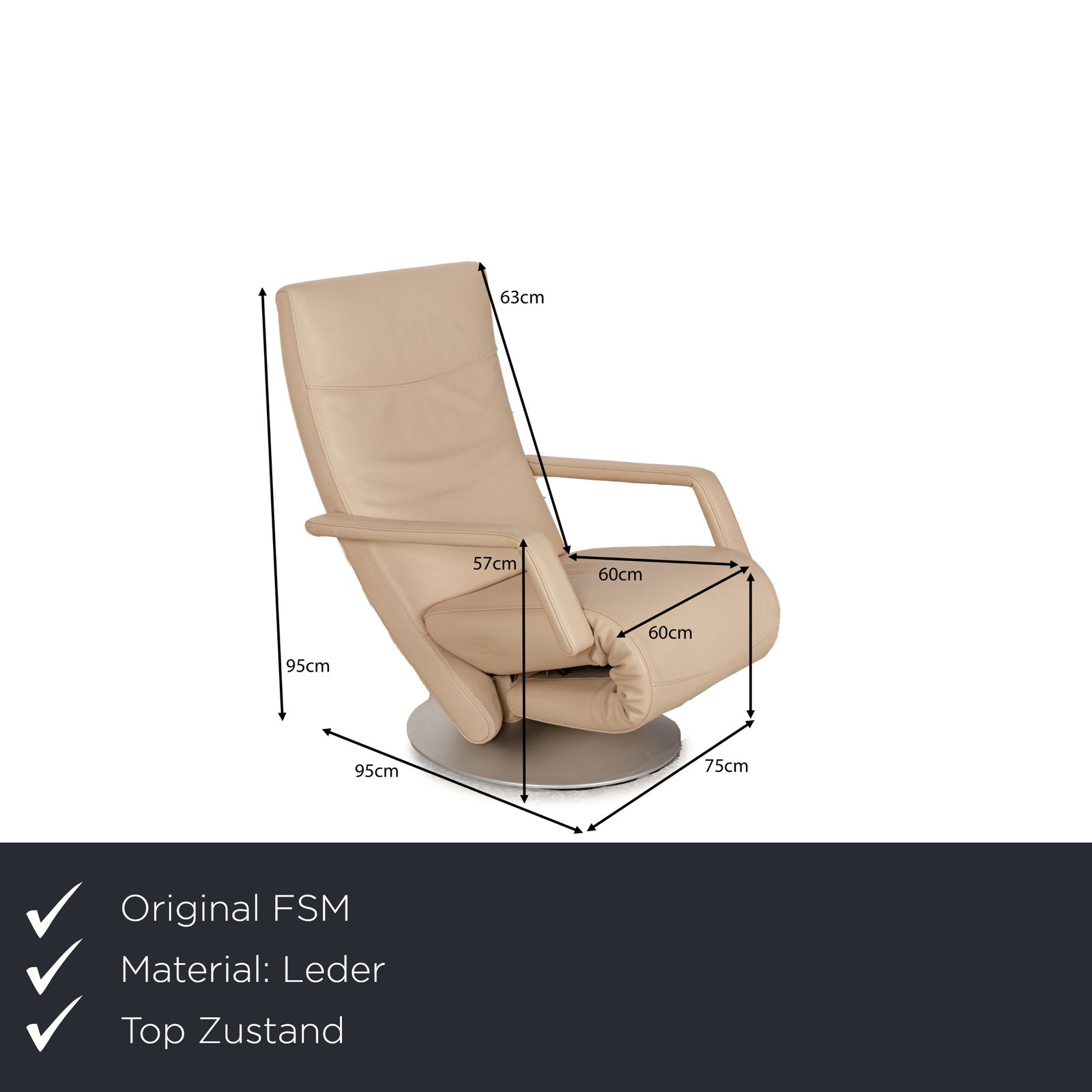 Fauteuil Fsm Evolo en cuir crème photo furniture