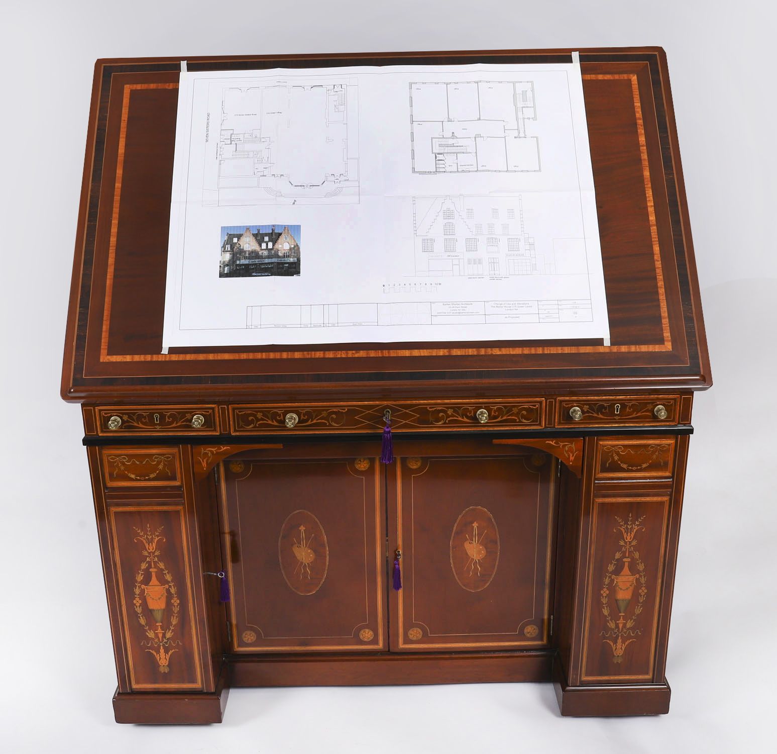 Victorian Inlaid Mahogany Architects Desk By Edwards & Roberts 19th C