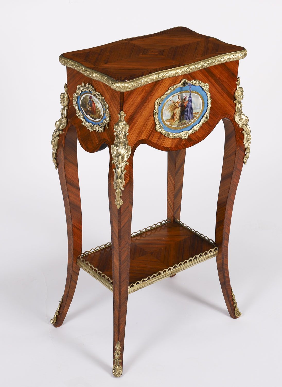 Antique French Porcelain Mounted Side Occasional Work Table  19th Century