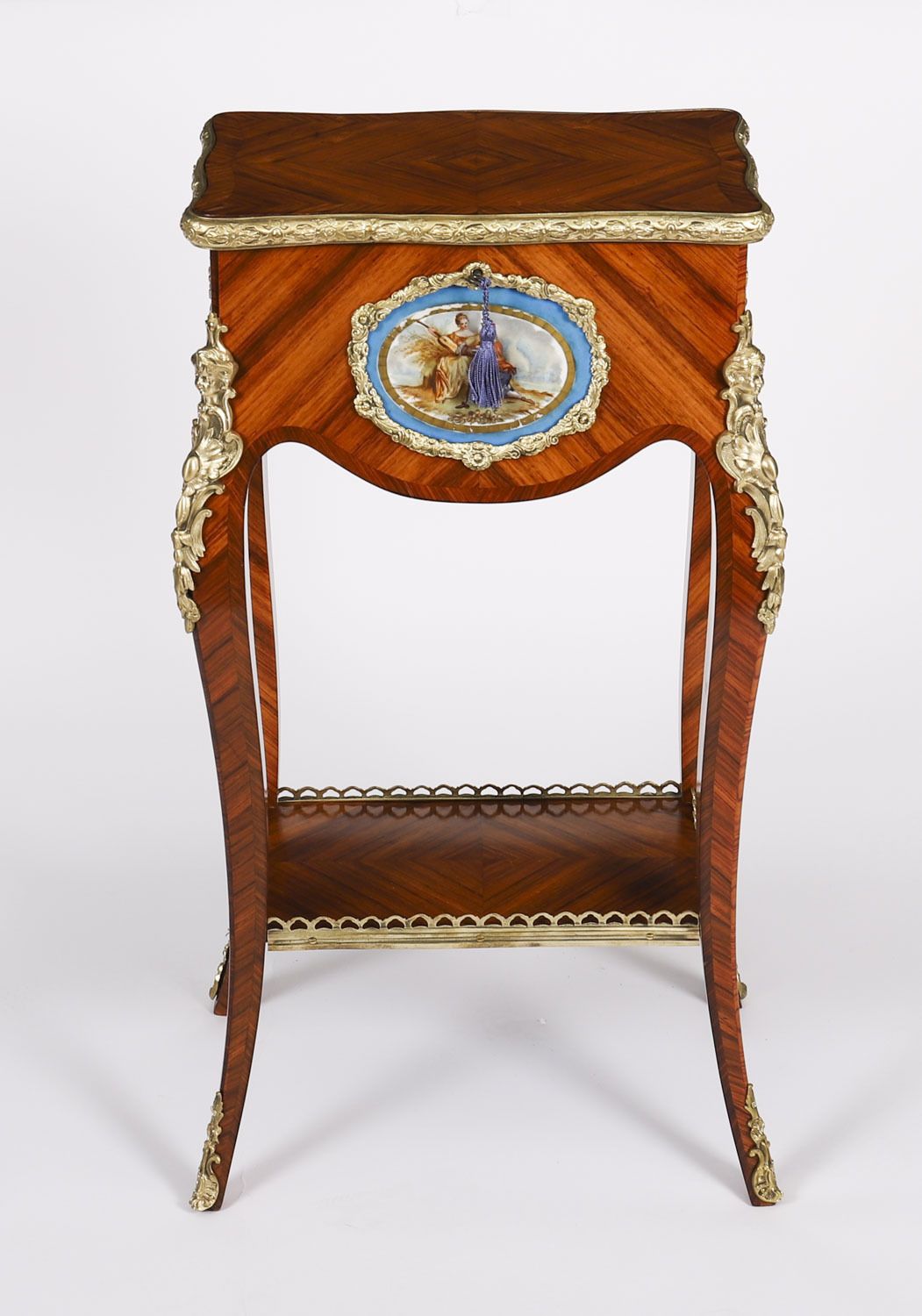 Antique French Porcelain Mounted Side Occasional Work Table  19th Century photo furniture