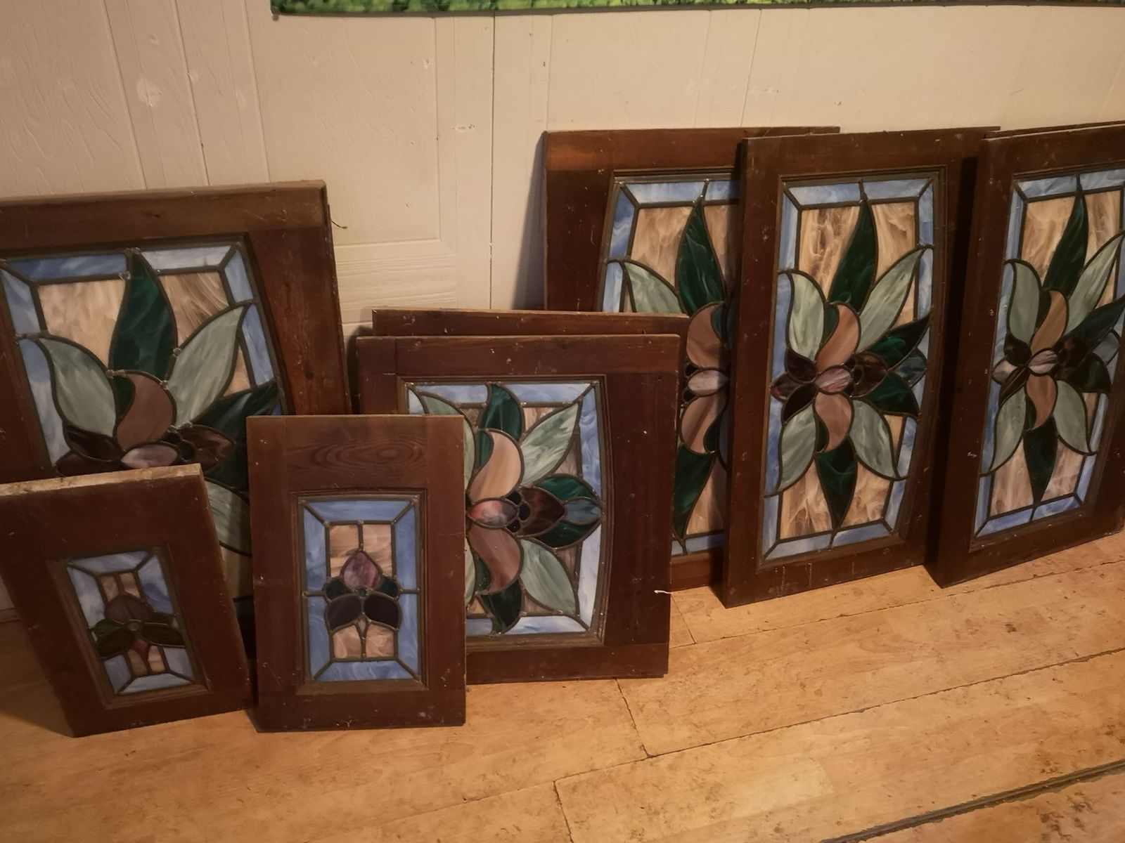 Antique Stained Glass Panels – Set Of 9   Price Drop