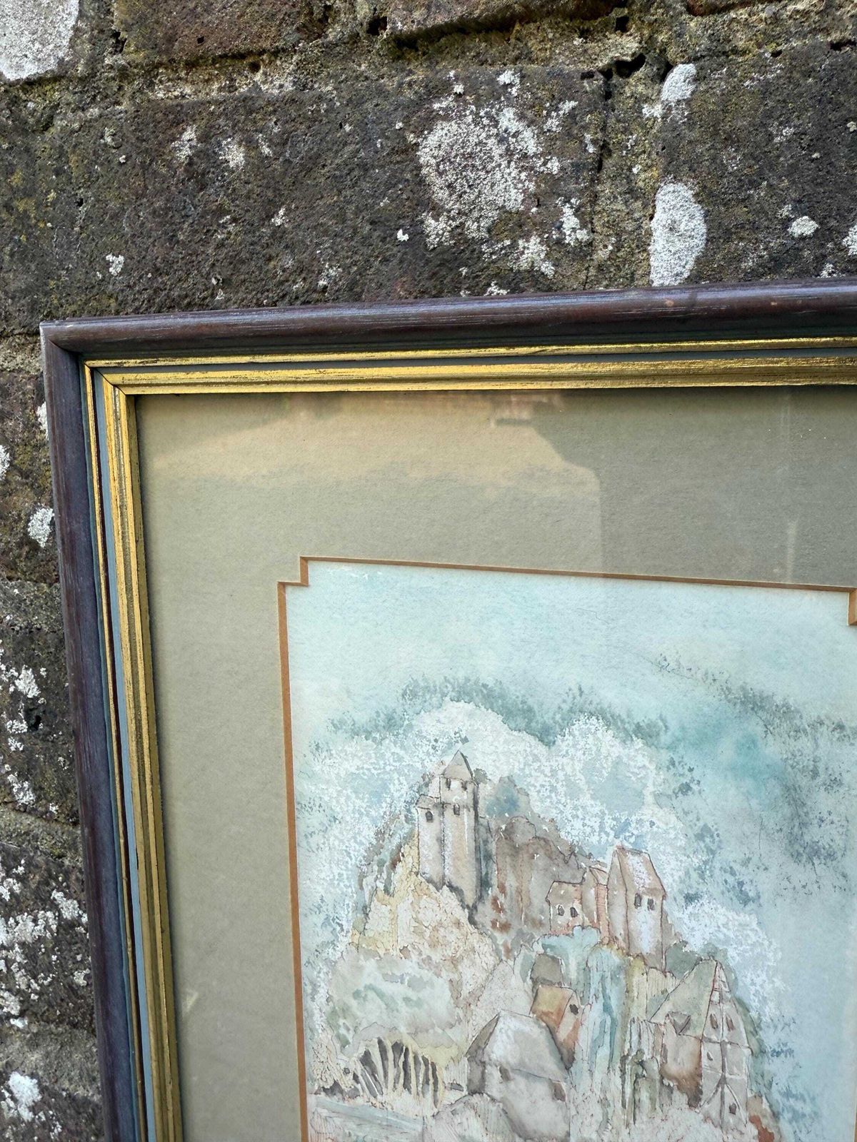 Vintage Original French Village Watercolour, Naive Style, Framed Pastoral Countryside Scene, Soft Impressionist Style Artwork photo 68.0