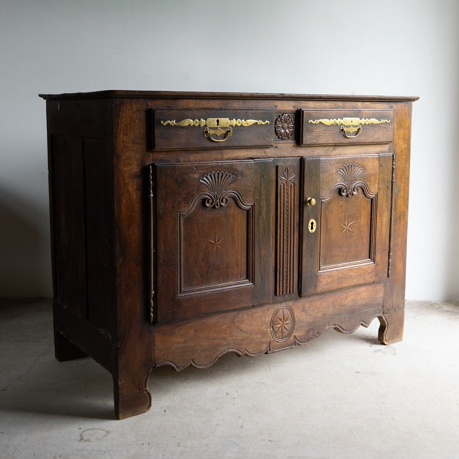Antique French Louis XIV Inlaid And Carved Oak Buffet Cabinet, Early 18th C. photo furniture