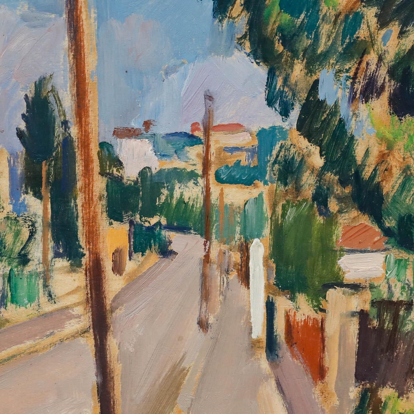 Manner Of Cezanne  Mid 20th Century Impressionist Oil, Suburban Street photo Art