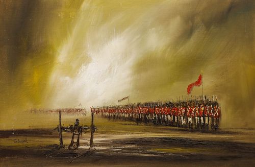 John Bampfield (B.1947) Framed 20th Century Oil, Infantry Advance photo furniture