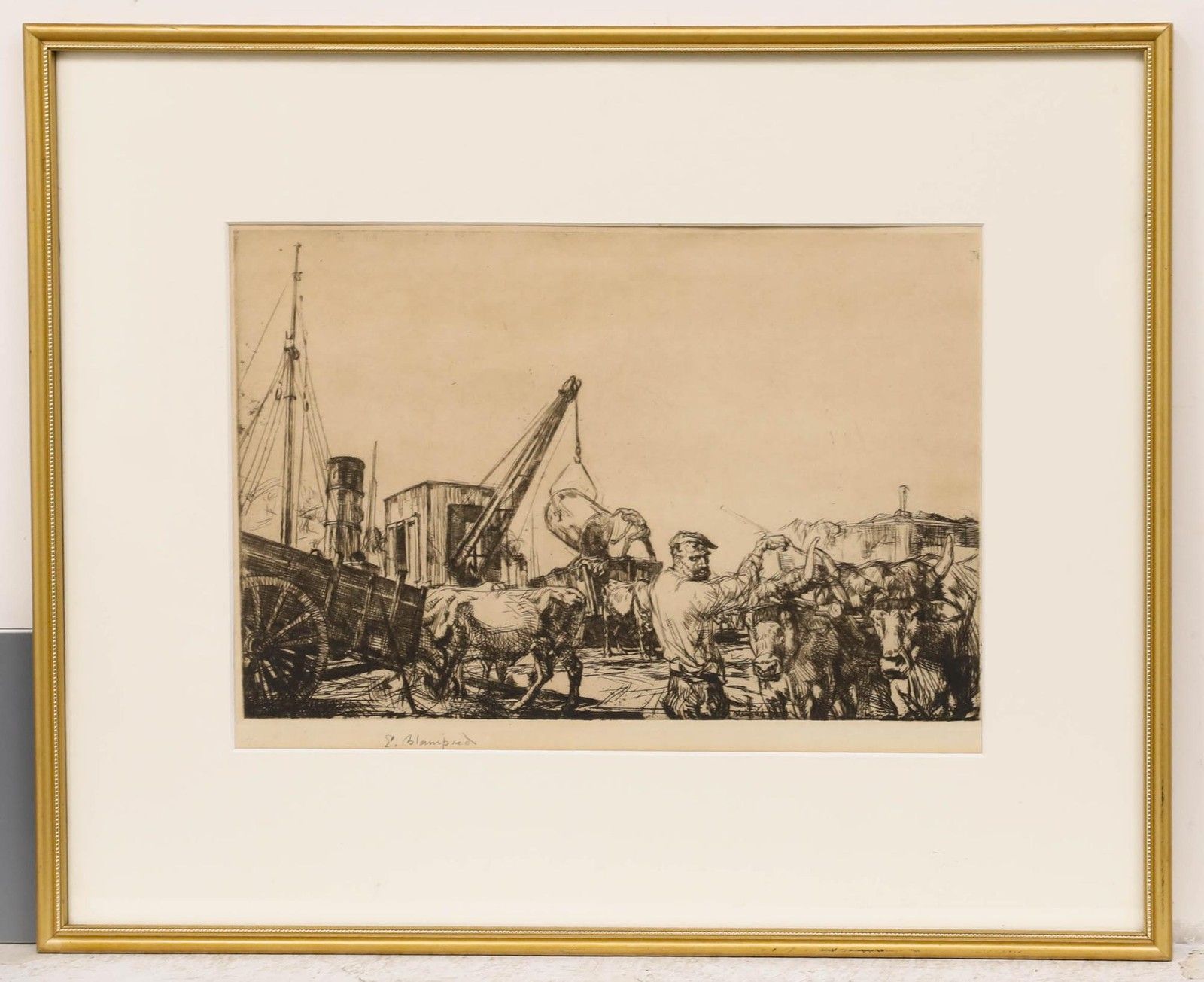 Edmund Blampied (1886 1966) Framed Early 20th Century Etching, San Sebastian photo furniture