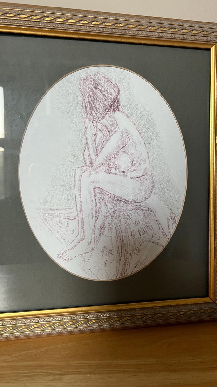 Contemporary Original Nude Study – Seated Female Figure Drawing In Ornate Golden Frame photo buy