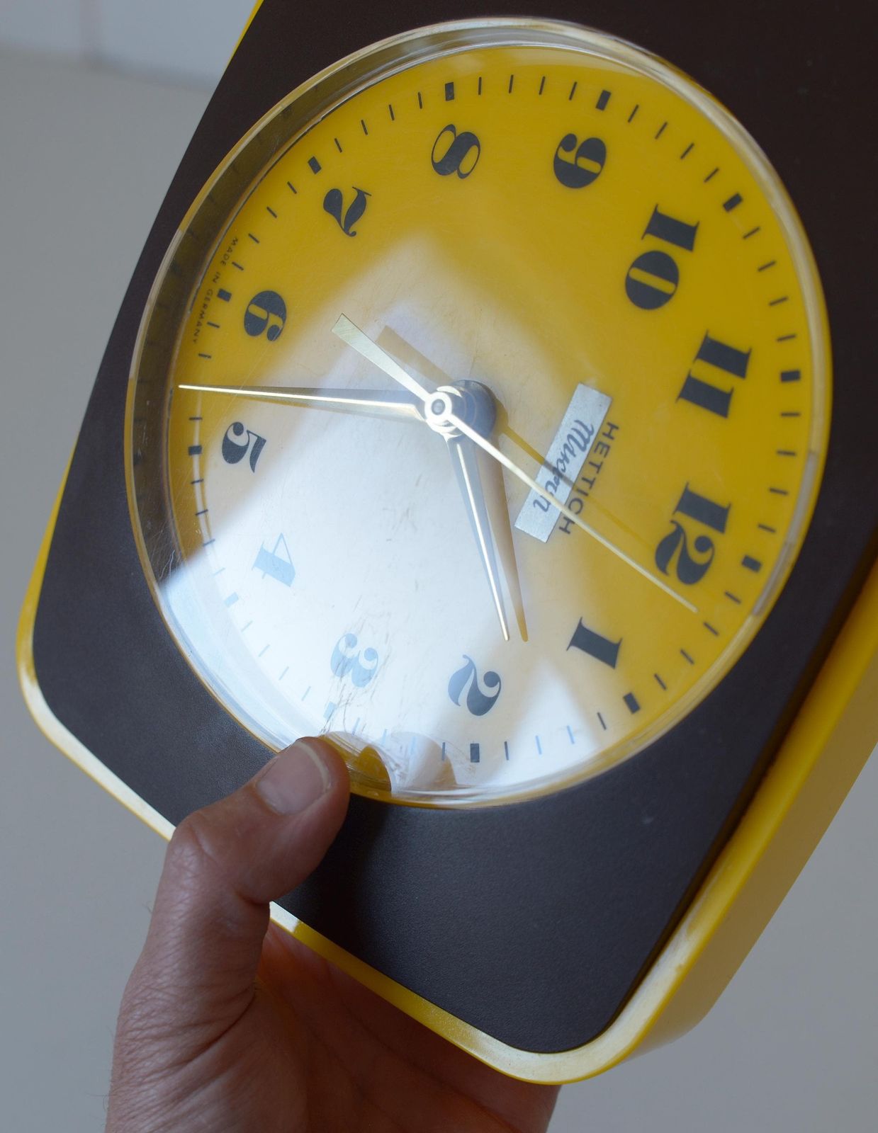 Vintage Wall Clock / Space Age / Retro Home Decor / Yellow And Brown Plastic / Hettich Germany 1970's / Mid Century Modern / Working Clock photo buy