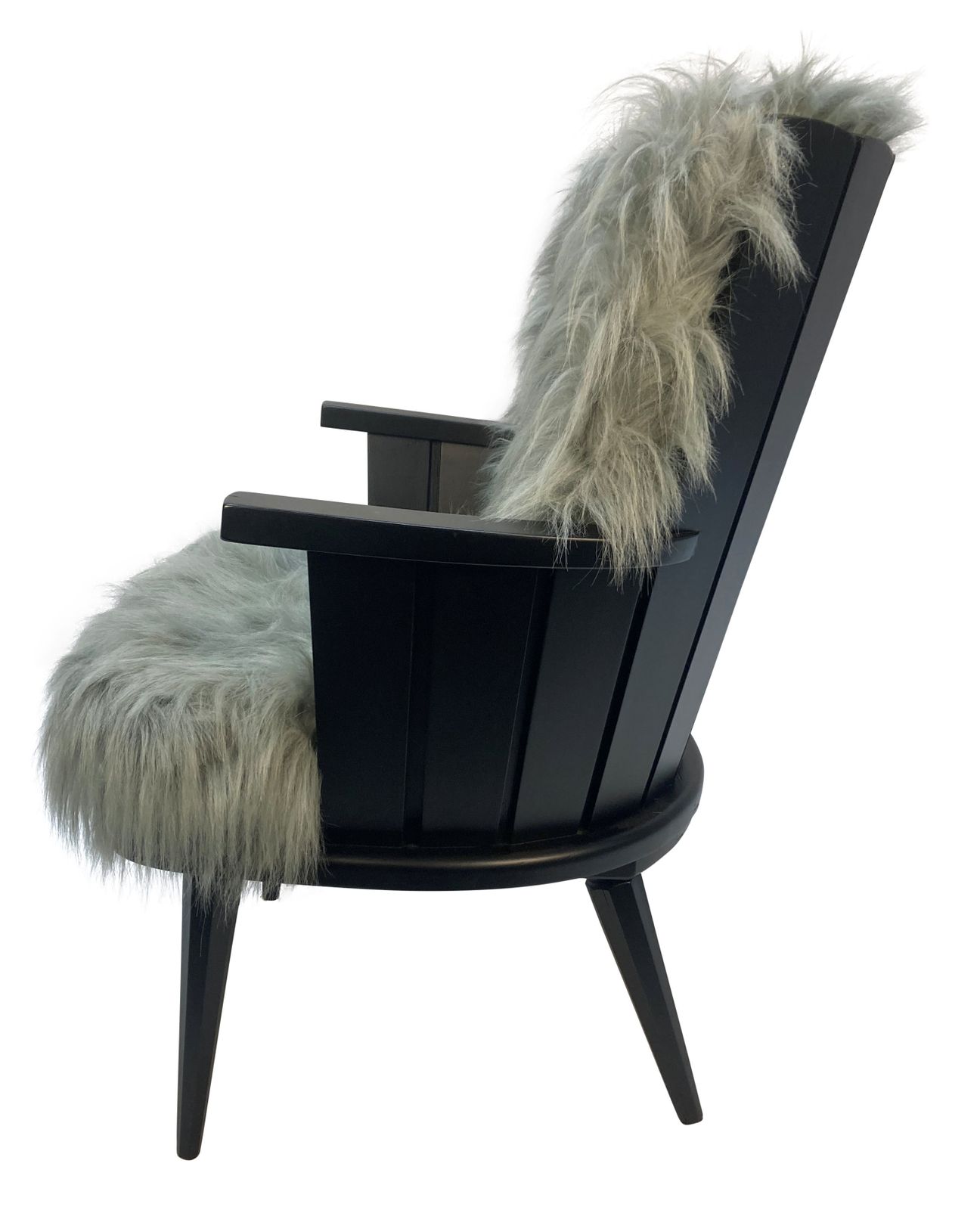 A Pair Of French Mid Century Black Lacquered Fluffy Armchairs photo Furniture