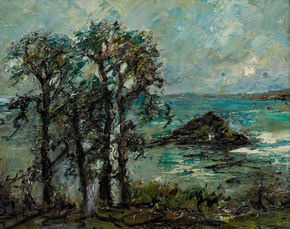 Mary Stella Edwards (1915 2009) 20th Century Oil, View Of The Cove photo furniture