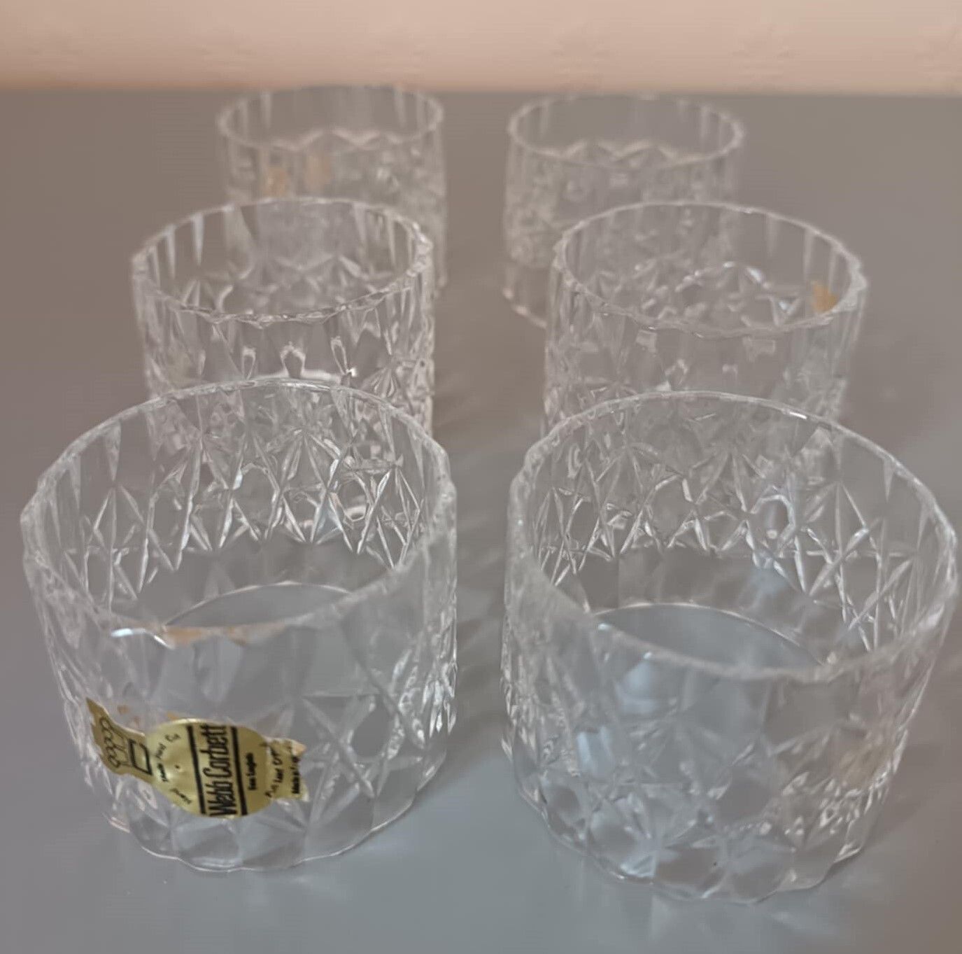 Set Of Six Webb Corbett Lead Crystal  Clear Cut Glass Serviette Rings. photo vinterior