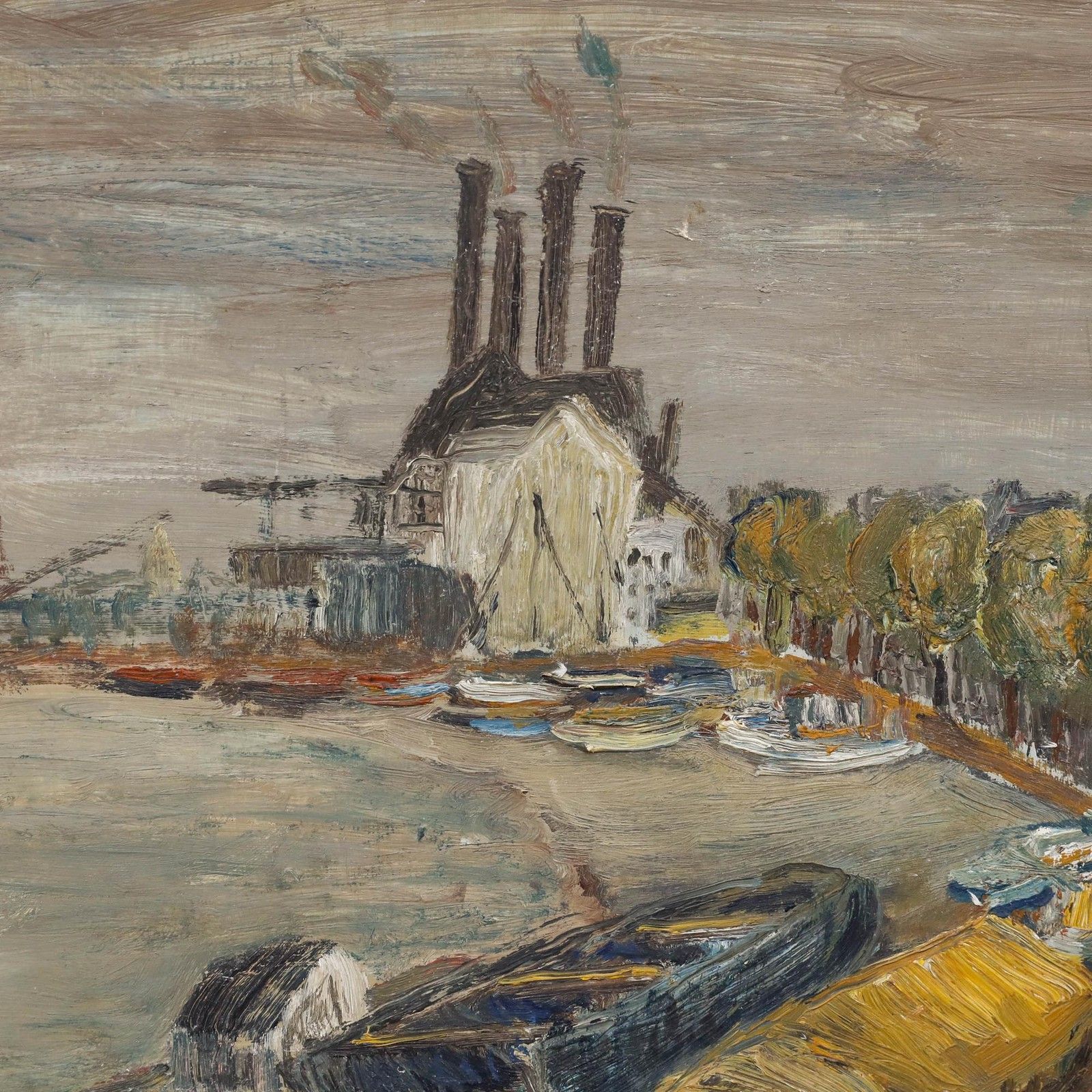 Modern British  Mid 20th Century Oil Barges On The Thames At Battersea photo 239.0
