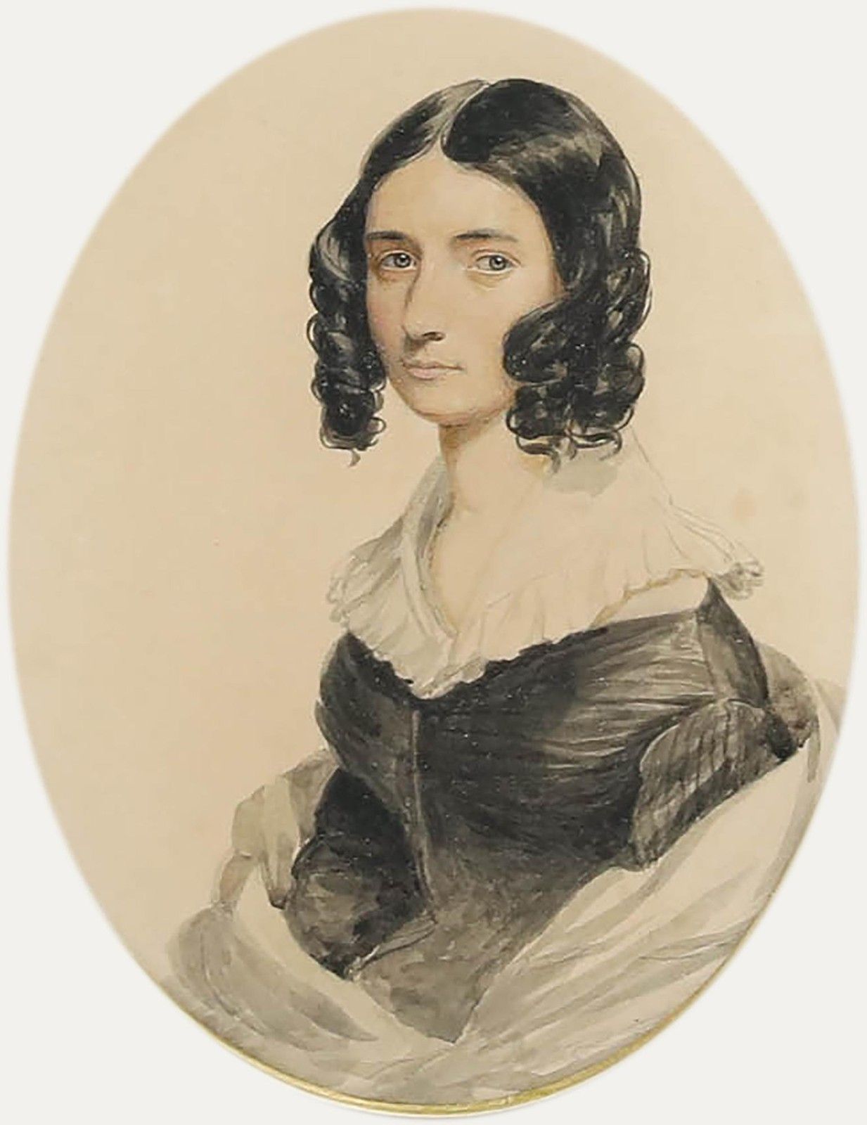 English School Early 19th Century Watercolour Dark Haired Beauty photo furniture