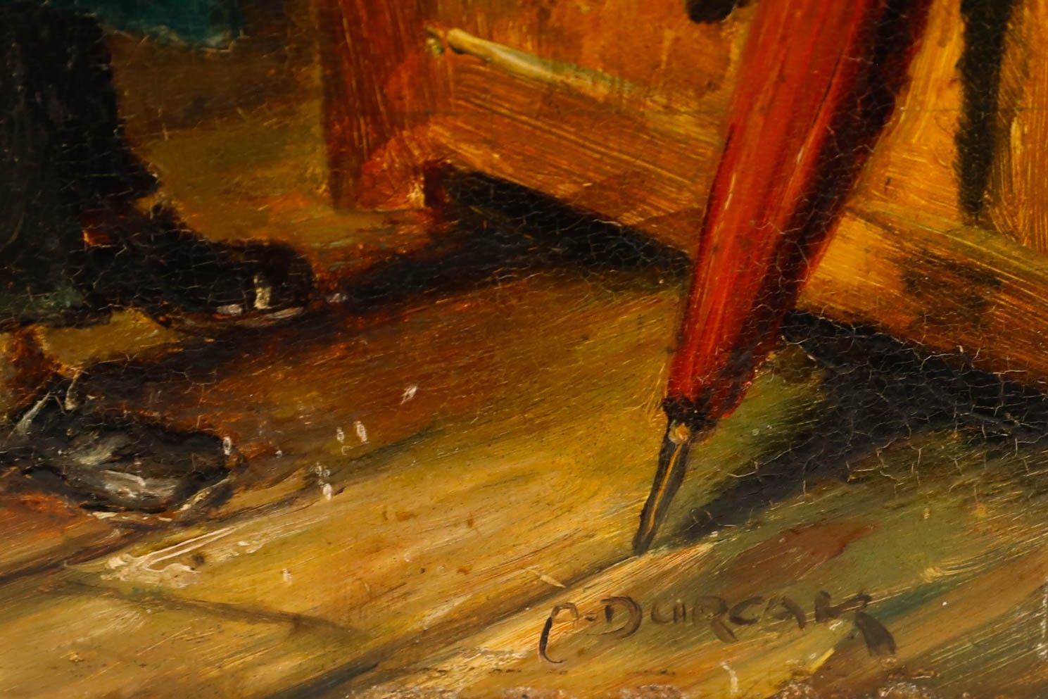 A. Durcak Early 20th Century Oil, Man With Umbrella photo 152.0