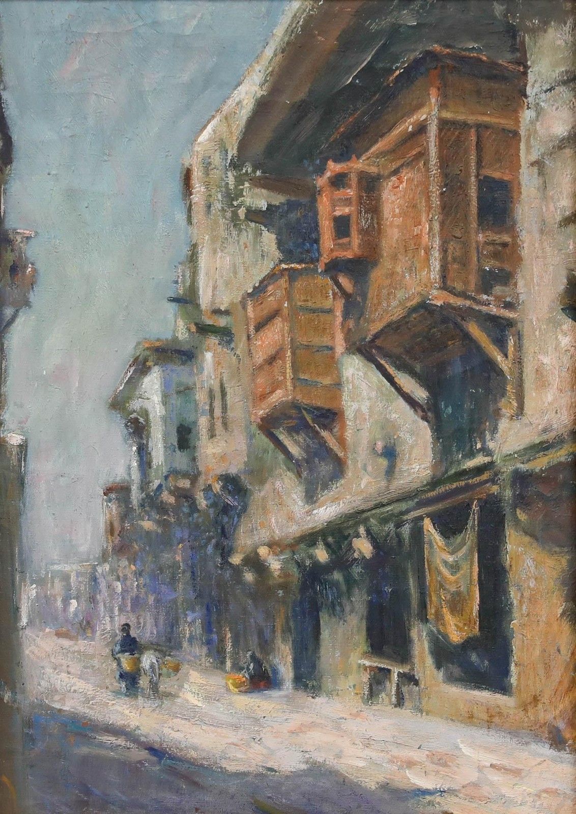 North African School  Late 19th Century Oil Narrow City Street photo furniture