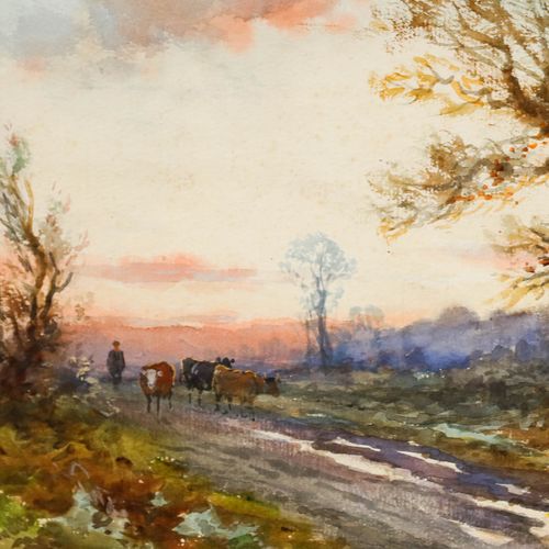 Fred Pearson  Early 20th Century Watercolour, Drover & Cattle On A Country Path photo Art