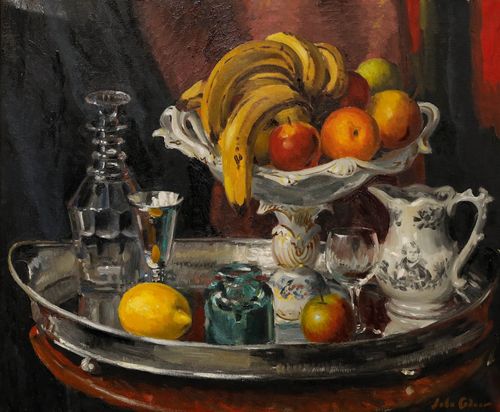 John Whitlock Codner Rwa (1913 2008) Framed Oil, Still Life On A Silver Tray photo furniture
