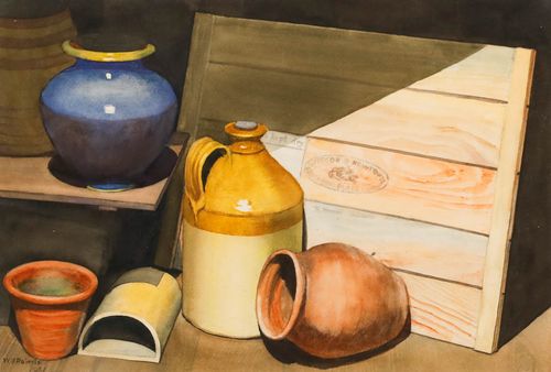 W. G. Roberts Mid 20th Century Watercolour, Still Life With Stoneware Jug photo furniture