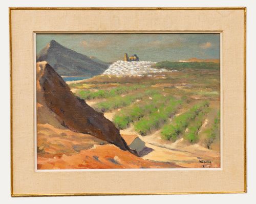 Nicolas De Roeck  Framed Mid 20th Century Oil, Le Village Sur Son Eperon, Altea