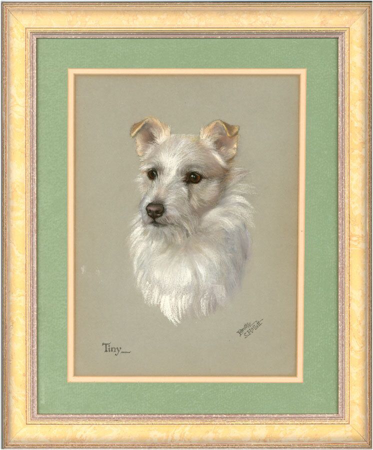 Dorothy S. Hallett Early 20th Century Pastel, Portrait Of A Terrier, 'Tiny'