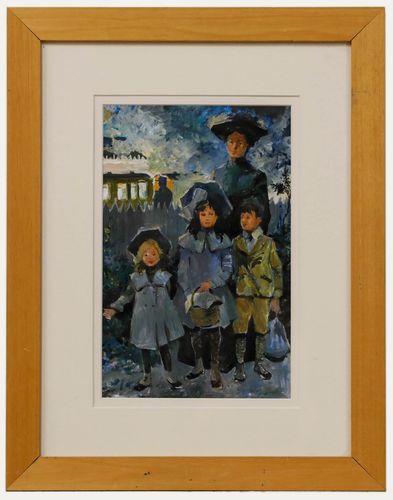 20th Century Acrylic Children And Their Nanny