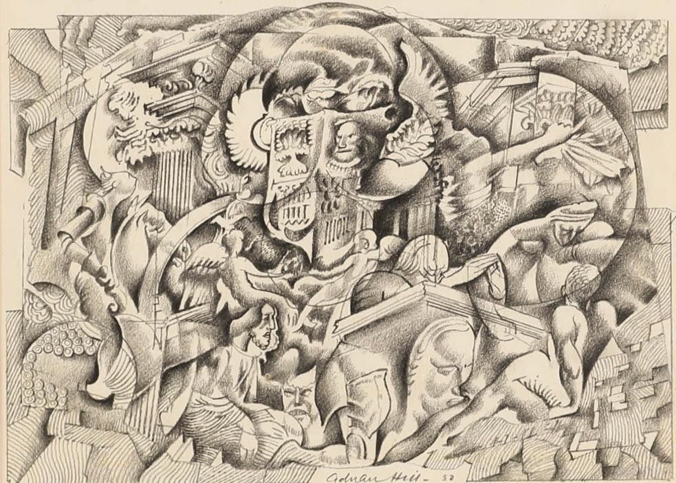 Adrian Hill Proi Rba (1895 1977) 1952 Charcoal Drawing Moments From Antiquity photo furniture