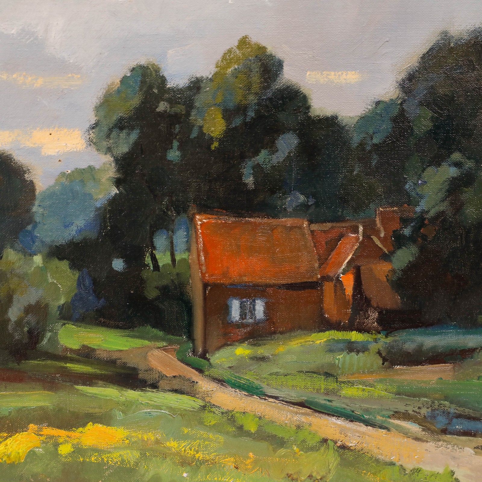 Luc De Decker (1907 1982) Mid 20th Century Oil, Church In The Countryside photo for sale