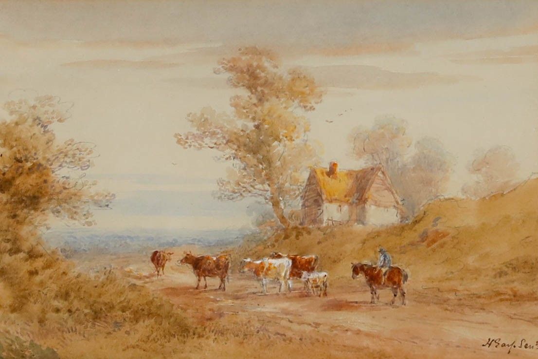William Henry Earp (1831 1914) Watercolour, Sussex Landscape With Drover photo furniture