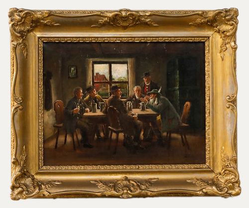Bruno Blätter Framed 19th Century Oil, A Tankard With Friends