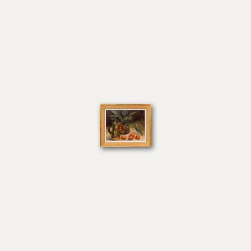 Burbidge 20th Century Oil, Still Life With Potted Plant And Apricots photo buy