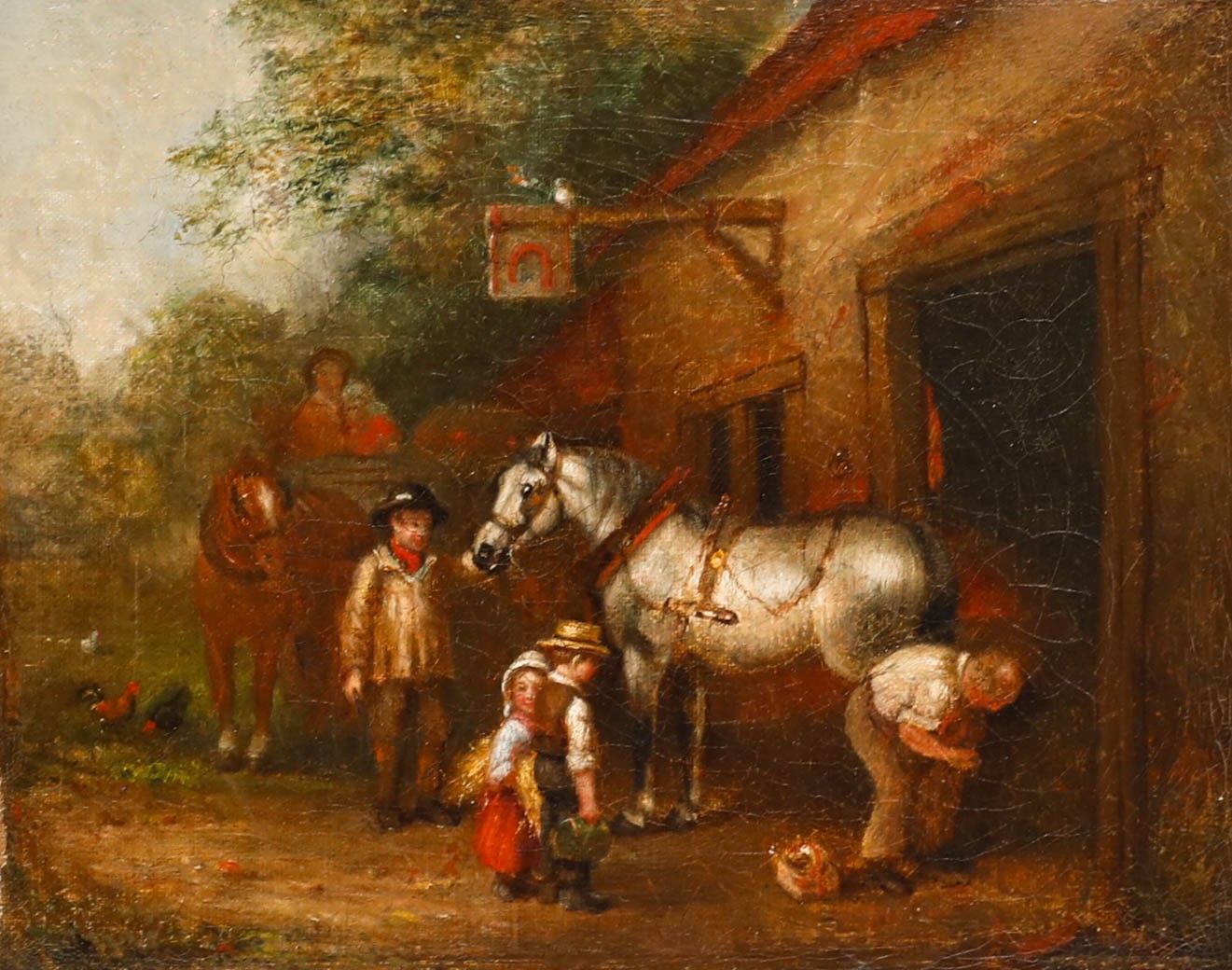 English School Mid 19th Century Oil Blacksmith Shoeing A Horse photo 419.0