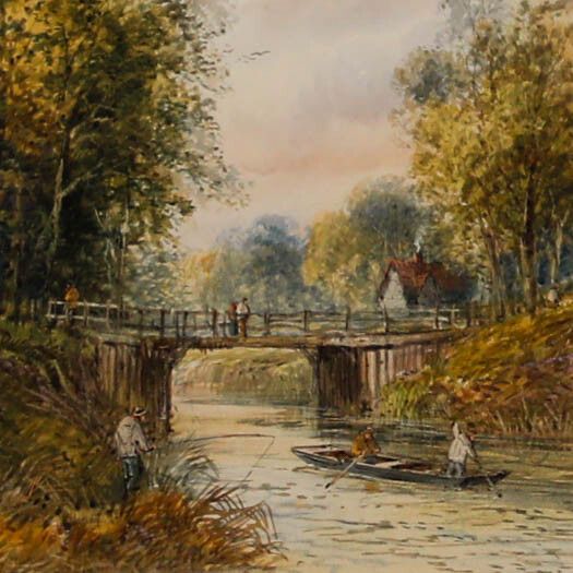 Lennard Lewis Ra (1826 1913) Watercolour, River Scene With Figures Boating photo Art