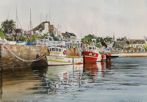 Jane Delaney Framed Contemporary Watercolour, Locquirec, Brittany photo furniture